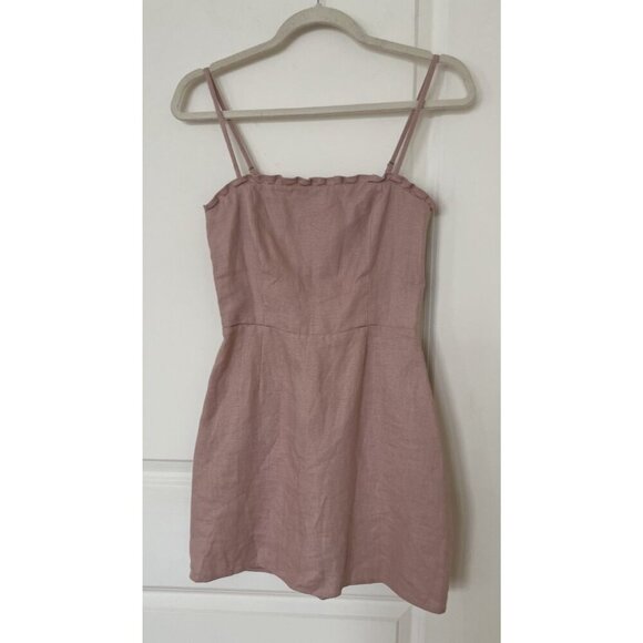 Reformation Ava Ruffle 100% Linen Mini Dress Dusty Rose Blush Pink Size 0 - Picture 2 of 5